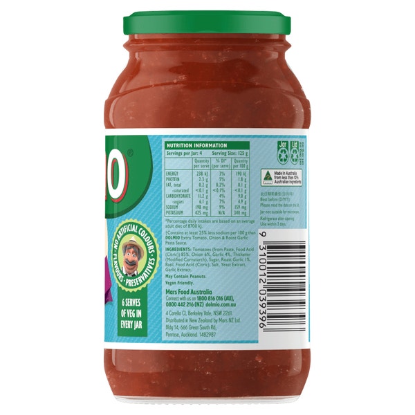 Dolmio Extra Tomato, Onion & Roast Garlic Salt Reduced Pasta Sauce 500g