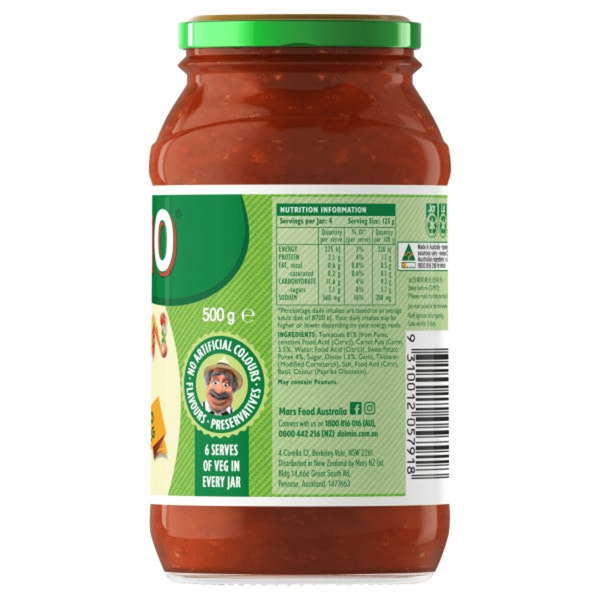 Dolmio Smooth Tomato with Hidden Veg Pasta Sauce 500g Jar